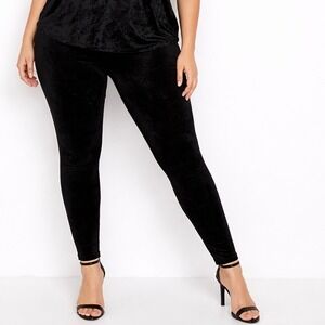 Suave Black Velvet Tummy Control Leggings Luxe High Waisted Shaping Velour Large